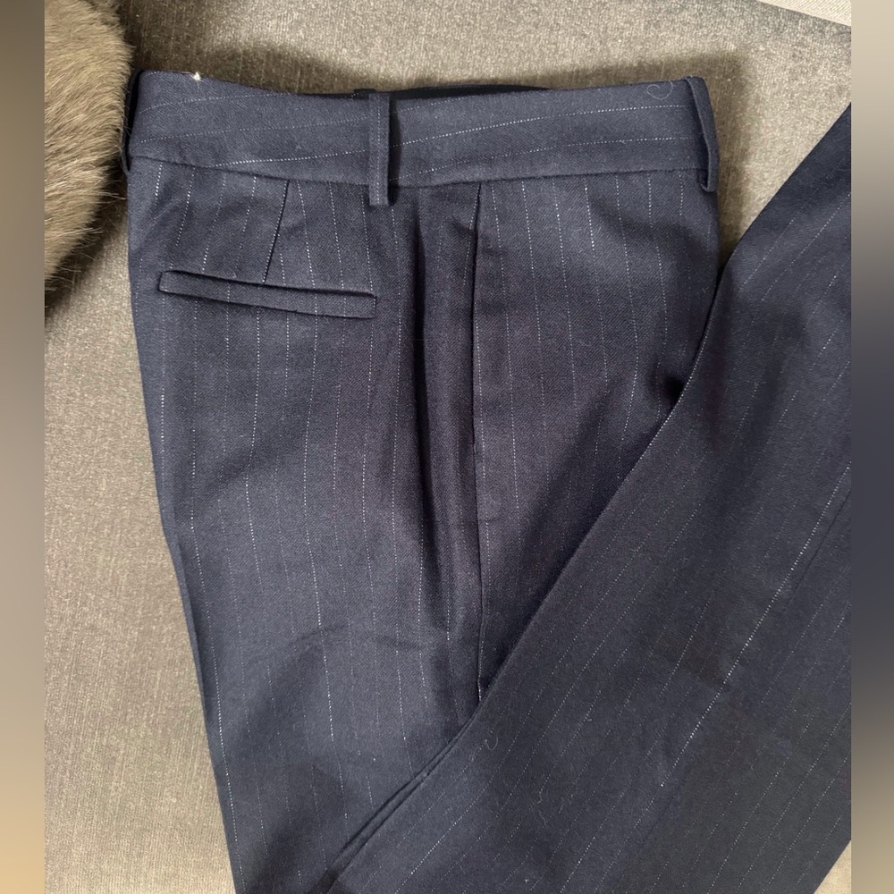 NWT Equipment Hagan pinstripe straight leg trouser in navy size 4